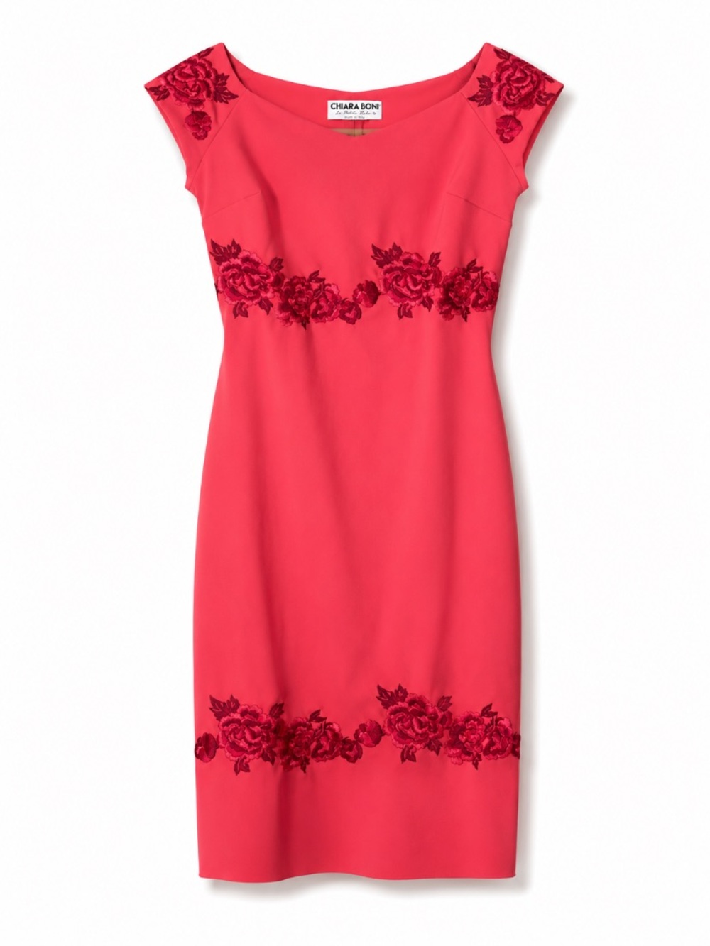 Chiara Boni La Petite Robe Coral Pink Sheath Dress Floral Embroidered